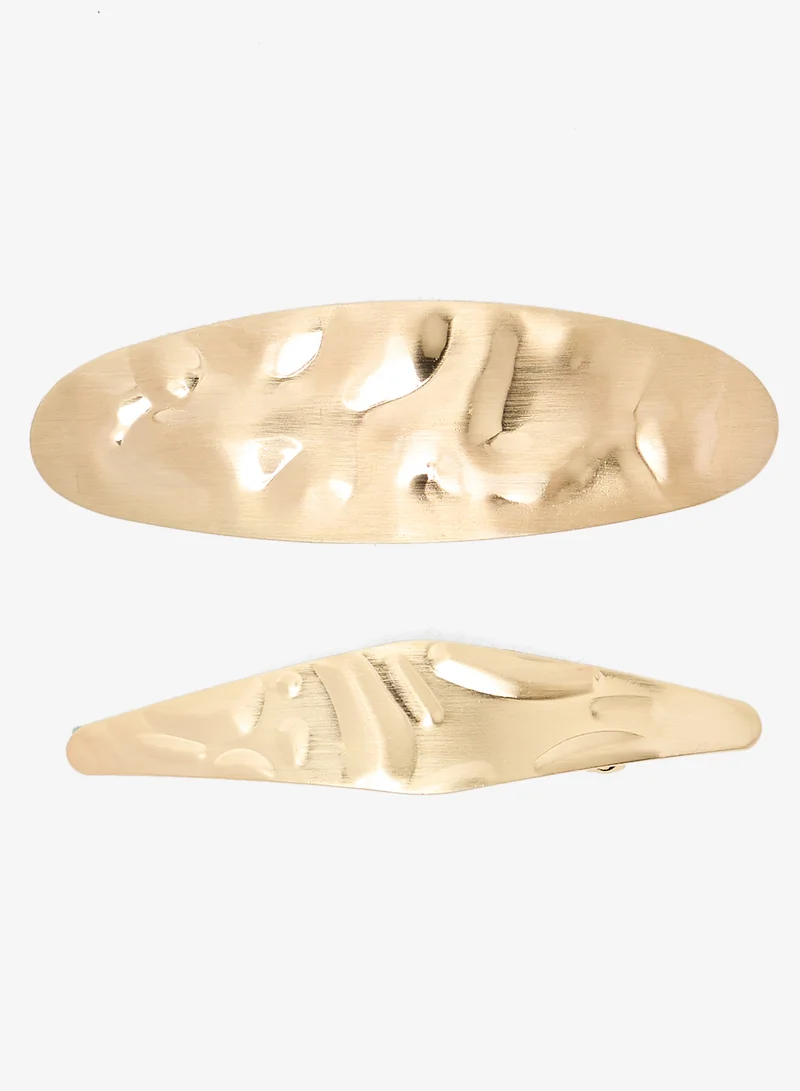 ايلا مشبك شعر معدني ذهبي سميك بقطعتين