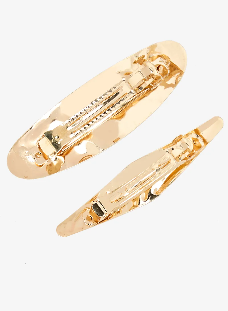 ايلا مشبك شعر معدني ذهبي سميك بقطعتين