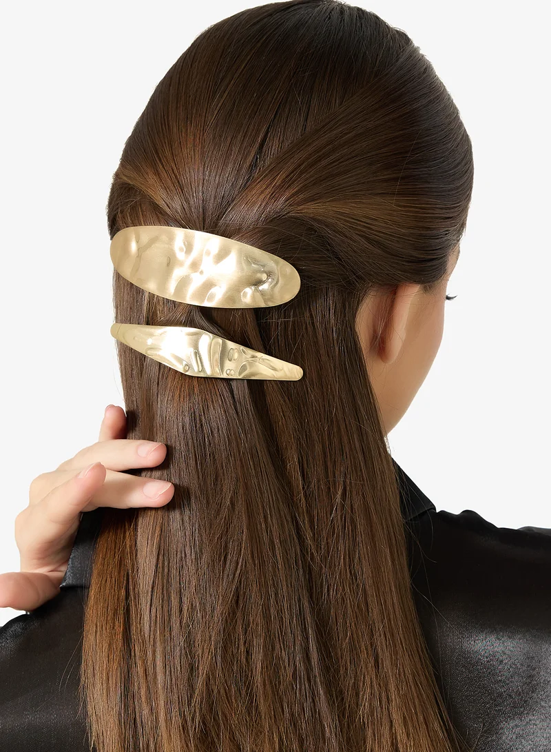 ELLA  2PK Metallic Chunky Gold Statement Hairclips for Women | Best Price UAE