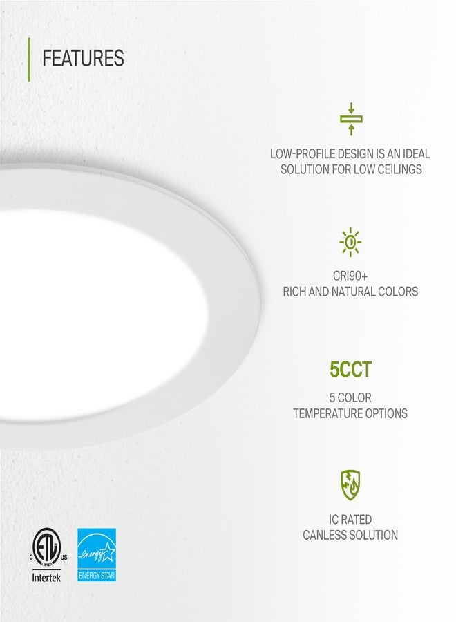 ASD 6 Pack LED Recessed Lighting 6 Inch 12W, 5 CCT 2700K-5000K CRI90+, IC Rated Ultra Thin Dimmable Ceiling Lights with J Box, Canless Wafer Downlight, Round Slim Panel Light, Energy Star ETL, White - Image 3
