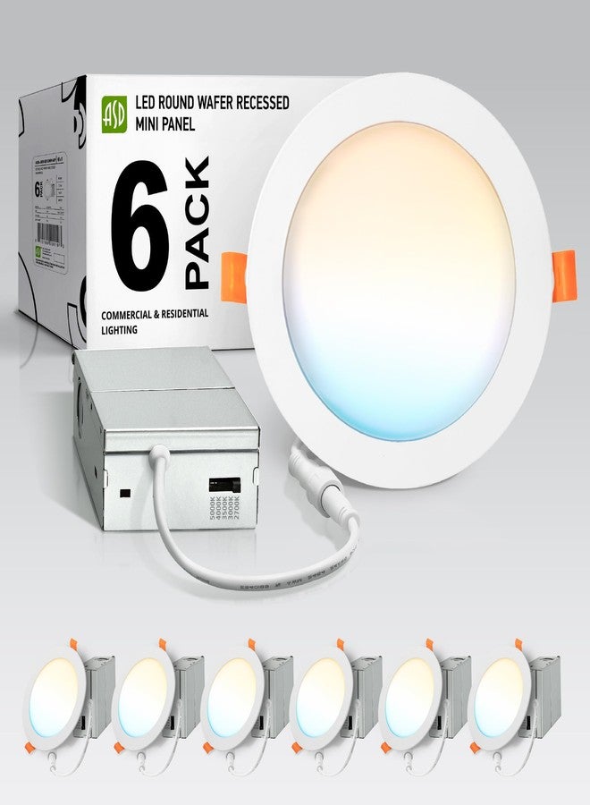ASD 6 Pack LED Recessed Lighting 6 Inch 12W, 5 CCT 2700K-5000K CRI90+, IC Rated Ultra Thin Dimmable Ceiling Lights with J Box, Canless Wafer Downlight, Round Slim Panel Light, Energy Star ETL, White - Image 1