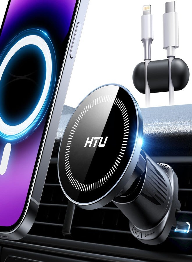 HTU [2025 True Military-Grade] Magnetic Car Mount Vent [Upgraded Strongest Magnet & Metal Hook] for MagSafe Phone Holder Car for iPhone 17 16 15 14 13 Android【Patent & Safety Certs】, Non-Charging, Black - Image 1