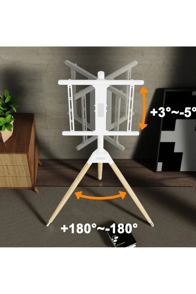 BEETEC Tripod TV Floor Stand with Wooden Legs for 32–65 Inch Flat Screen TVs, Height Adjustable TV Stand with Swivel & Tilt, VESA 400x400mm, Max Load 35 kg, AV Shelf 5 kg Capacity, White | TF-FS65W - Image 4