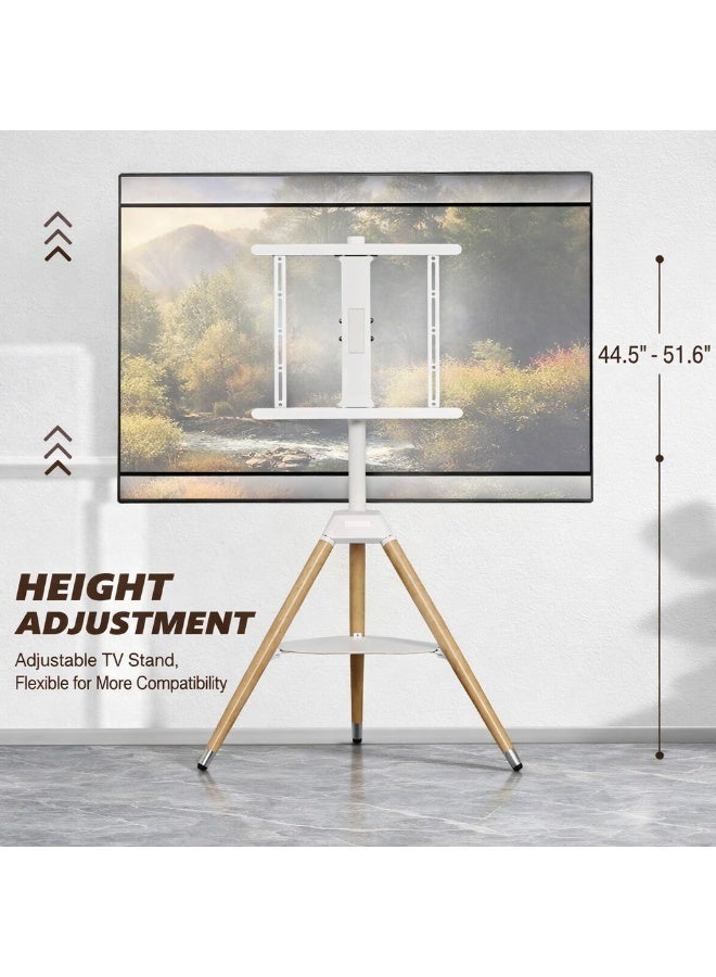 BEETEC Tripod TV Floor Stand with Wooden Legs for 32–65 Inch Flat Screen TVs, Height Adjustable TV Stand with Swivel & Tilt, VESA 400x400mm, Max Load 35 kg, AV Shelf 5 kg Capacity, White | TF-FS65W - Image 5