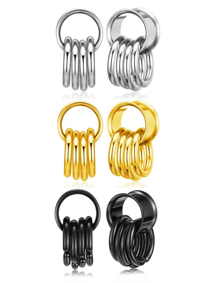 Zysta 3 pairs Ear Gauges with Rings Hypoallergenic Rings Ear Weight Plugs Tunnels Stainless Steel Ear Stretchers Expander Hoops Dangle Gauges Body Piercing Jewelry 0G 00G 1/2" 9/16" - Image 1