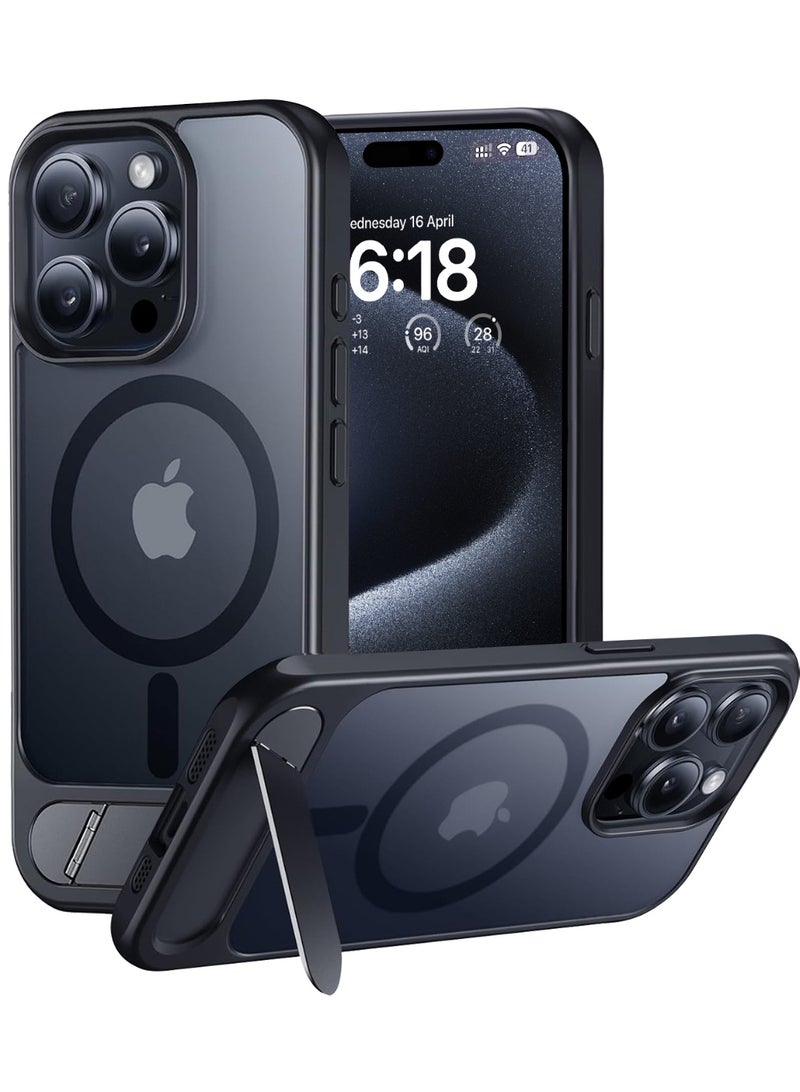 ايليجو جراب لموبايل ايفون 15 برو ماكس من، متوافق مع ماج سيف، غطاء مغناطيسي مع حامل غير مرئي، جراب حماية ضد الصدمات، جراب خلفي بمسند غير لامع لموبايل ابل 15 برو ماكس 6.7 انش (2023) (اسود) - Image 1