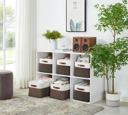 DECOMOMO Storage Baskets for Shelves - Fabric Storage Bins, Linen Closet Organizers and Storage (Brown & White, Large - 4 Pack) - Image 3