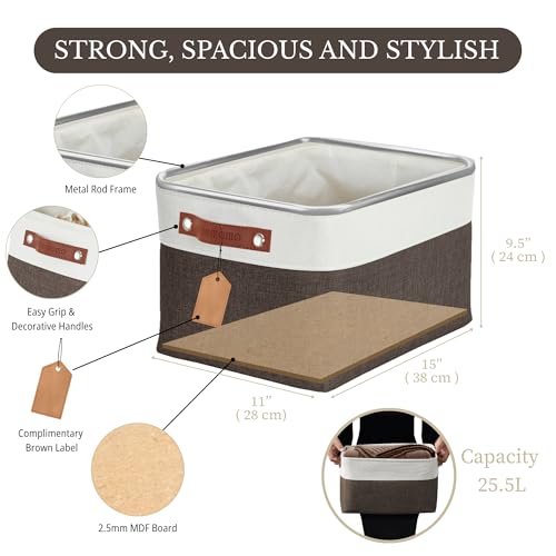 DECOMOMO Storage Baskets for Shelves - Fabric Storage Bins, Linen Closet Organizers and Storage (Brown & White, Large - 4 Pack) - Image 4