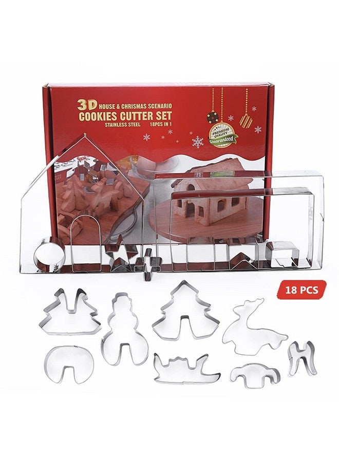 FantasyDay 3D Christmas Gingerbread House Cookie Cutters Set, FantasyDay 18 Pcs 430 Stainless Steel Cartoon Snowflake Biscuit Cutter Pastry Mold for Holiday Birthday Cake Dough Donut Fondant - Baking Dough Tool - Image 3