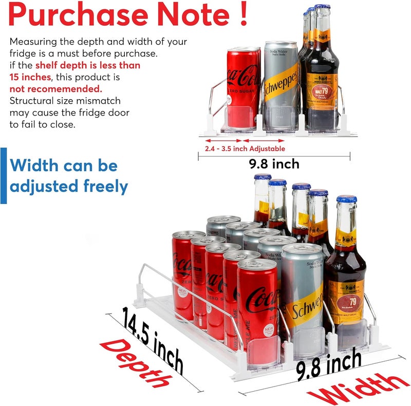Dwella Drink Organizer for Fridge – 3-Tier Can Dispenser for Fridge, Self-Pushing Drink Dispenser Fridge, Adjustable Width Durable Soda Can Organizer for Refrigerator - Image 2