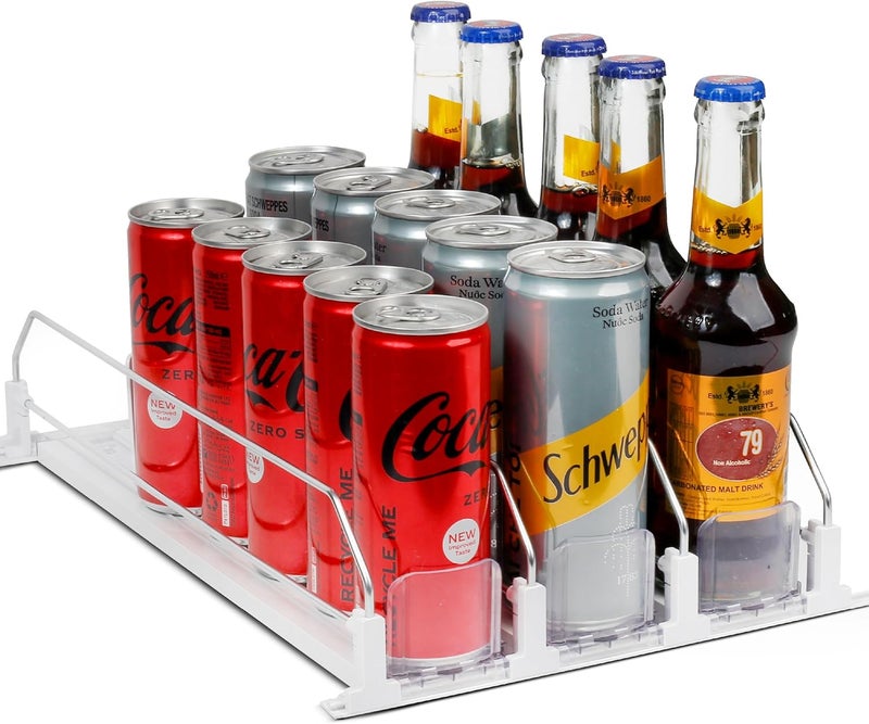 Dwella Drink Organizer for Fridge – 3-Tier Can Dispenser for Fridge, Self-Pushing Drink Dispenser Fridge, Adjustable Width Durable Soda Can Organizer for Refrigerator - Image 1