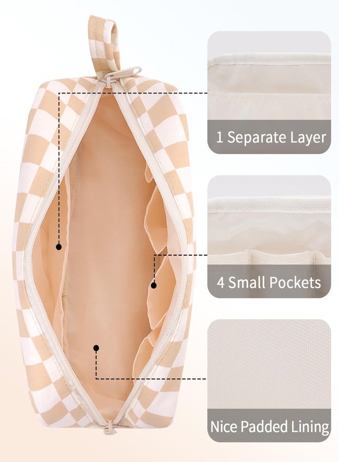 Narwey Checkered Makeup Bag Travel Cosmetic Bag Organizer Small Toiletry Bag Make Up Bags with Organized Pockets for Women (Light Checkerboard, Large) - Image 5