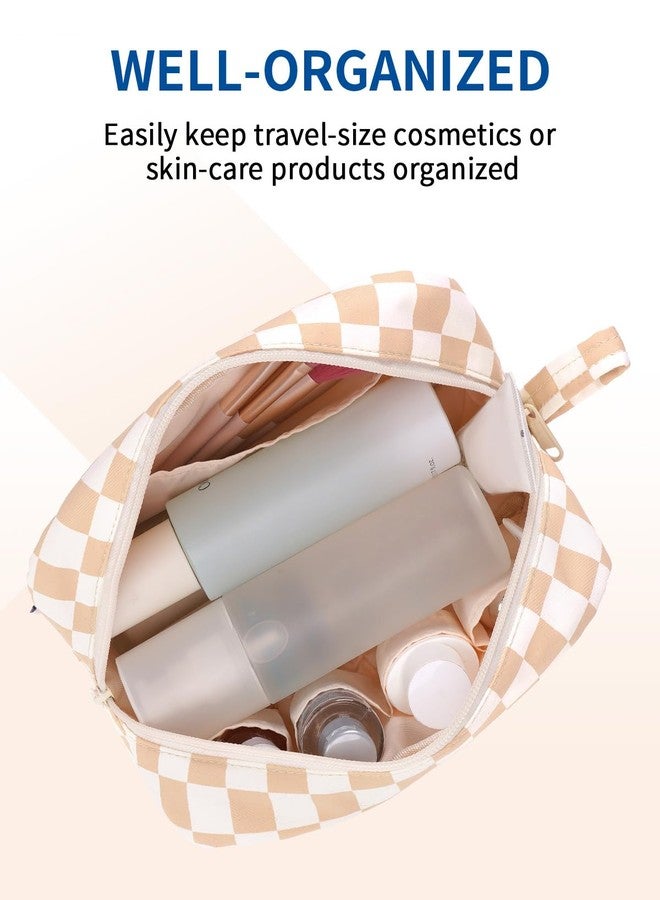 Narwey Checkered Makeup Bag Travel Cosmetic Bag Organizer Small Toiletry Bag Make Up Bags with Organized Pockets for Women (Light Checkerboard, Large) - Image 3
