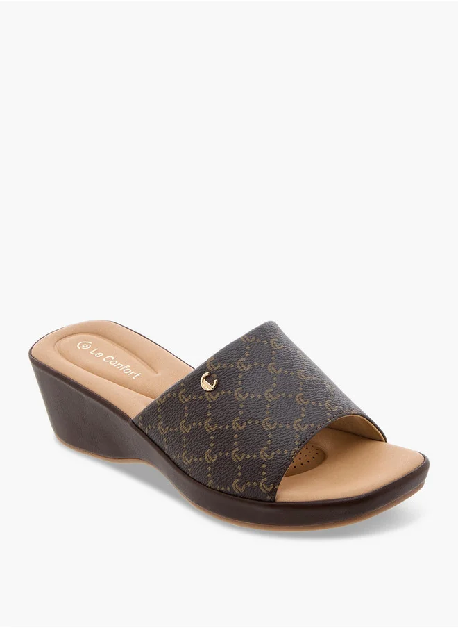 Le Confort Monogram Slip-On Sandals with Wedge Heels