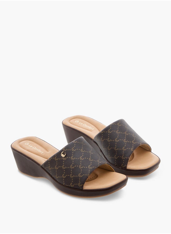 Le Confort Women's Monogram Slip-On Sandals with Wedge Heels  - Image 1