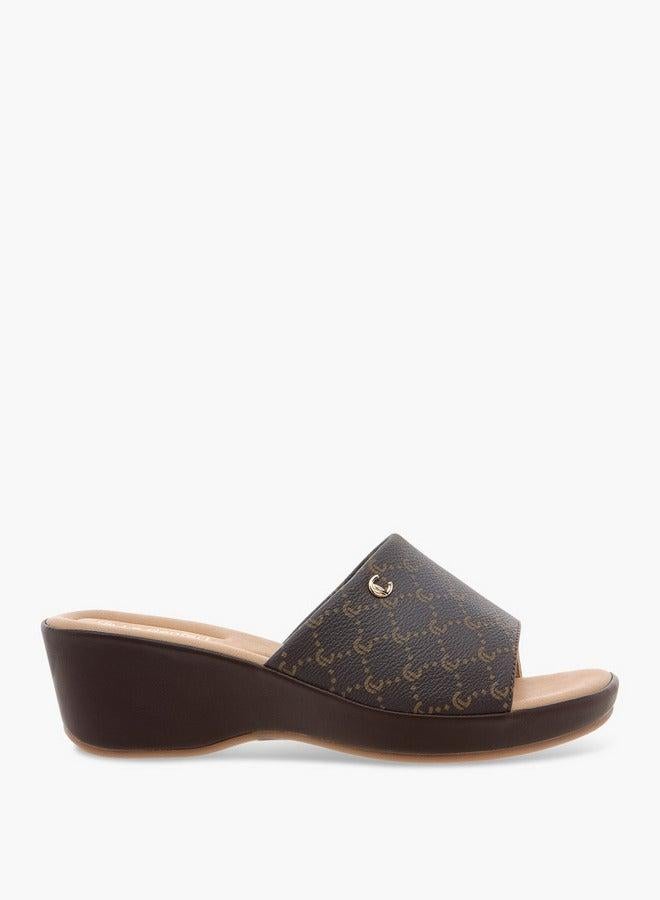 Le Confort Women's Monogram Slip-On Sandals with Wedge Heels - Image 2