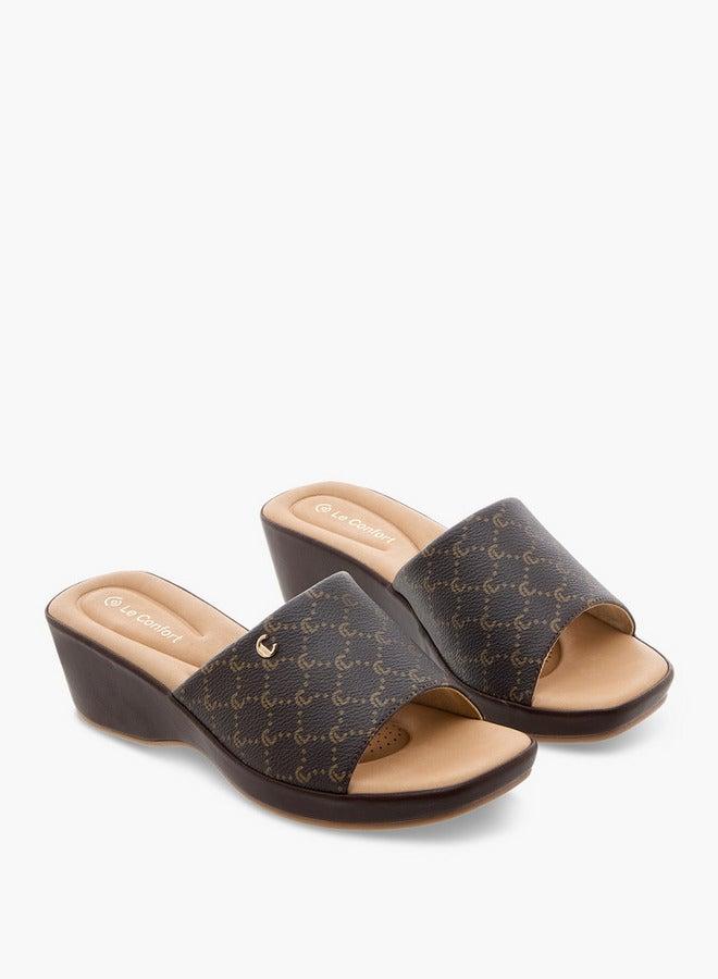 Le Confort Women's Monogram Slip-On Sandals with Wedge Heels - Image 3