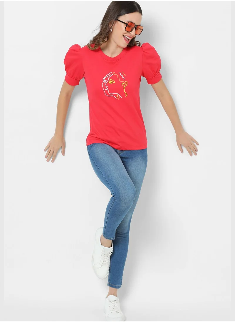 Campus Sutra Round Neck Blouse