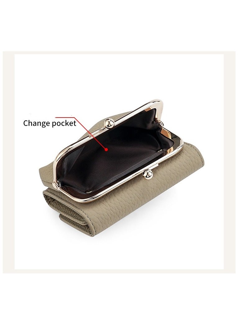 SKT Shiketro Genuine Leather Women's Wallet Japanese Style Three-Fold Coin Purse Top Layer Cowhide High-Grade Coin Purse  [Denim Blue] - Image 5