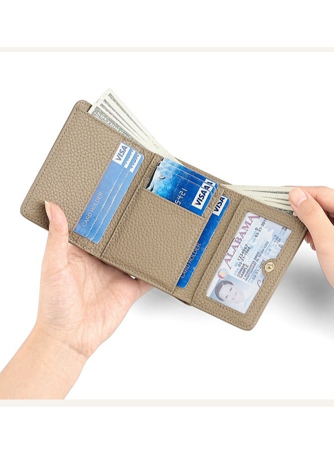 SKT Shiketro Genuine Leather Women's Wallet Japanese Style Three-Fold Coin Purse Top Layer Cowhide High-Grade Coin Purse  [Denim Blue] - Image 4