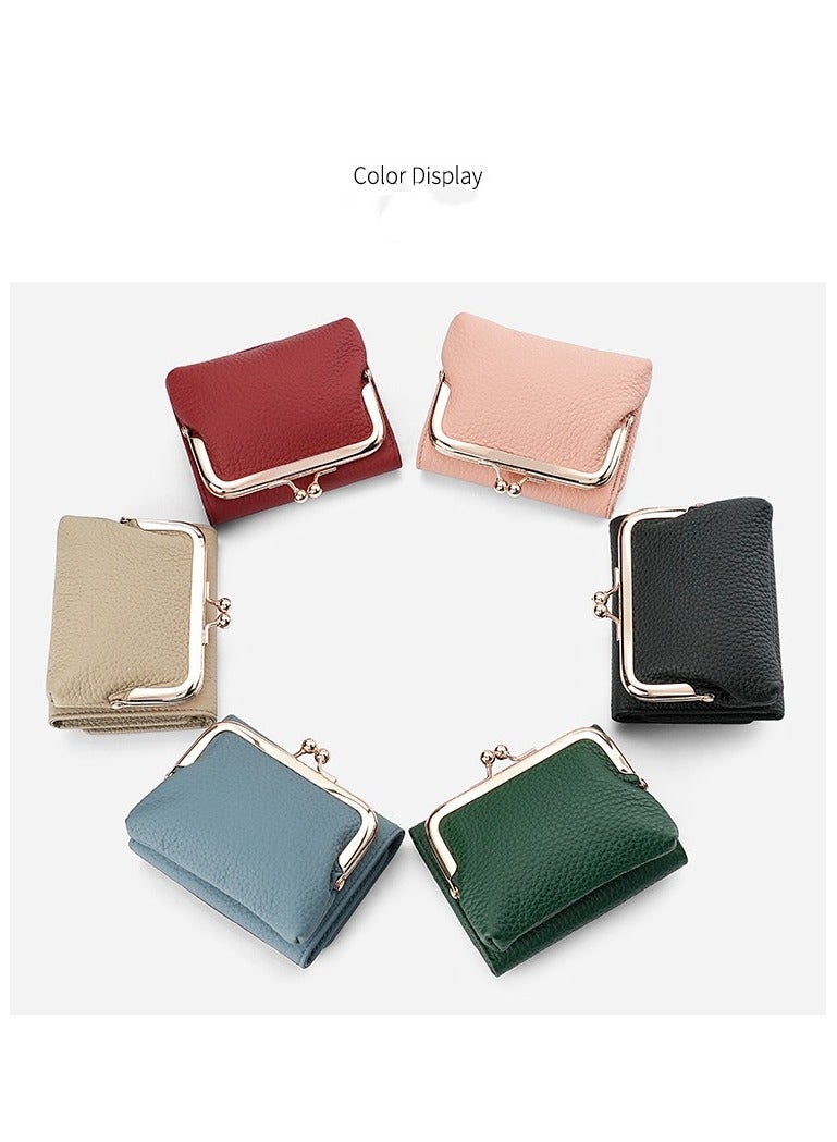 SKT Shiketro Genuine Leather Women's Wallet Japanese Style Three-Fold Coin Purse Top Layer Cowhide High-Grade Coin Purse  [Denim Blue] - Image 3