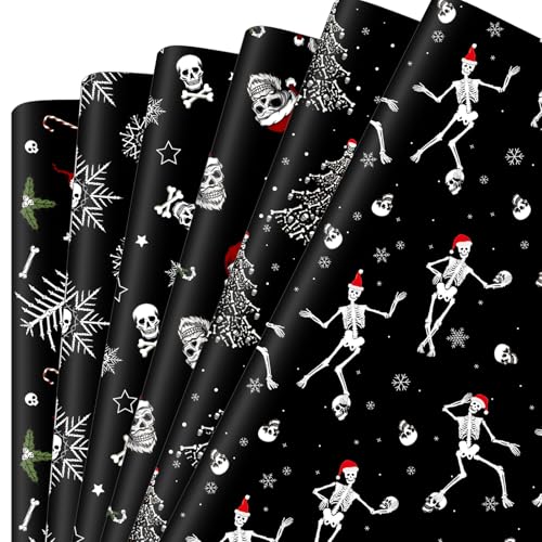 Watersay 12 Pcs Gothic Christmas Wrapping Paper Skeleton Skull Christmas Wrapping Paper Gift Wrap Skull Snowflake Wrap Decoration for Xmas Gift Arts Crafts - Image 1