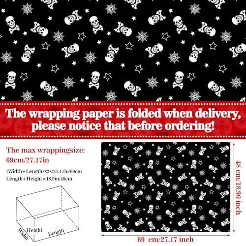 Watersay 12 Pcs Gothic Christmas Wrapping Paper Skeleton Skull Christmas Wrapping Paper Gift Wrap Skull Snowflake Wrap Decoration for Xmas Gift Arts Crafts - Image 3