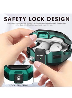 KASTWAVE Armor Case Cover for Samsung Galaxy Buds Pro, Galaxy Buds Live, Galaxy Buds 2 Case Cover with Security Lock, Hard Rugged PC Shockproof Case Cover with Keychain/Straps Green  - Image 2