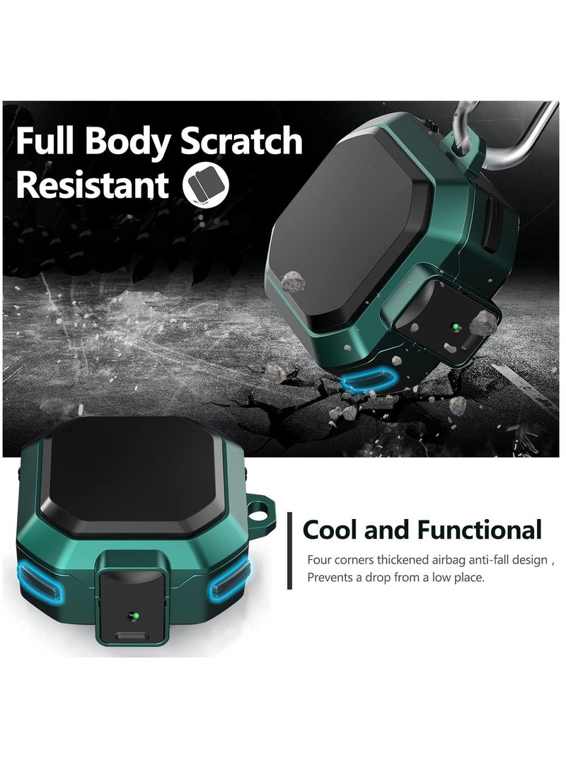 KASTWAVE Armor Case Cover for Samsung Galaxy Buds Pro, Galaxy Buds Live, Galaxy Buds 2 Case Cover with Security Lock, Hard Rugged PC Shockproof Case Cover with Keychain/Straps Green  - Image 4