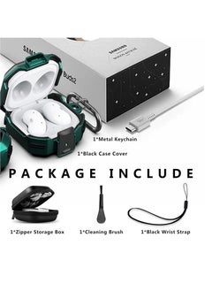 KASTWAVE Armor Case Cover for Samsung Galaxy Buds Pro, Galaxy Buds Live, Galaxy Buds 2 Case Cover with Security Lock, Hard Rugged PC Shockproof Case Cover with Keychain/Straps Green  - Image 5