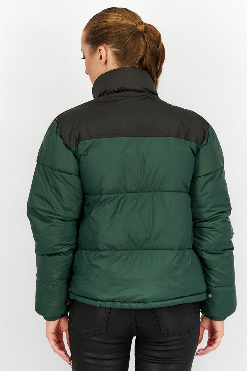 Don't Call Me Jennyfer Women Mock Neck Long Sleeve Quilted Jacket, Green and Black  - Image 2