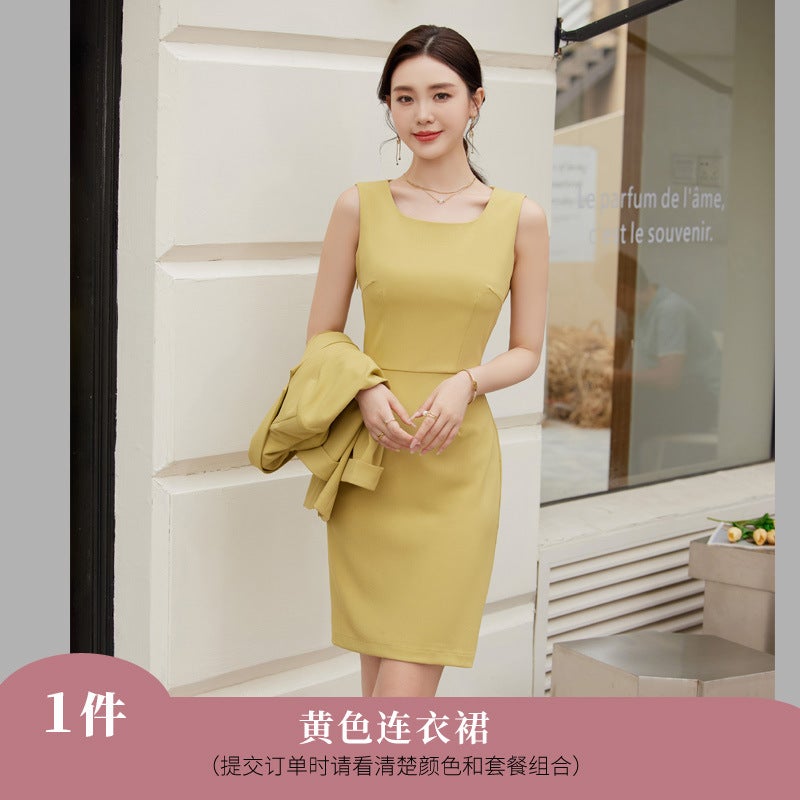 2024 New busaron womens half sleeve professional suit dress formal suit interview sales work clothes 8653 929 yellow dress