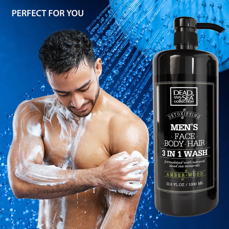 Dead Sea Collection Mens Body Wash 3 in 1 â€“ Sandalwood Body Wash for Men â€“ Shower Gel â€“ Shampoo â€“ Shower Soap for Face and Hair (33.8 Fl. Oz) - Image 4
