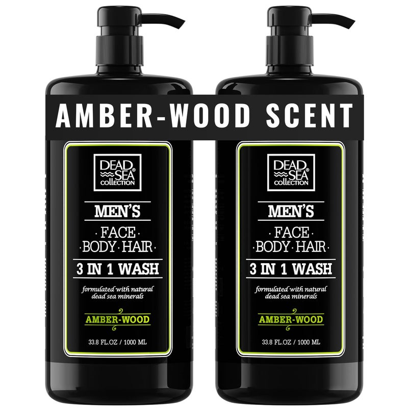 Dead Sea Collection Mens Body Wash 3 in 1 â€“ Sandalwood Body Wash for Men â€“ Shower Gel â€“ Shampoo â€“ Shower Soap for Face and Hair (33.8 Fl. Oz) - Image 1