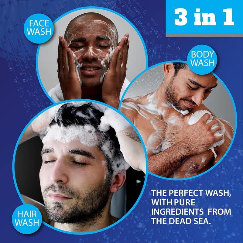 Dead Sea Collection Mens Body Wash 3 in 1 â€“ Sandalwood Body Wash for Men â€“ Shower Gel â€“ Shampoo â€“ Shower Soap for Face and Hair (33.8 Fl. Oz) - Image 2