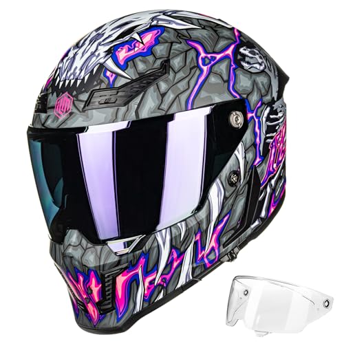 ILM Motorcycle Helmets for Adult Men Women Full Face DOT ECE Powersports Dual Visor Street Racing Helmet with Pinlock Cascos para Motos Model MF509 Day1 Purple S - Image 1