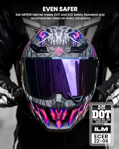 ILM Motorcycle Helmets for Adult Men Women Full Face DOT ECE Powersports Dual Visor Street Racing Helmet with Pinlock Cascos para Motos Model MF509 Day1 Purple S - Image 3