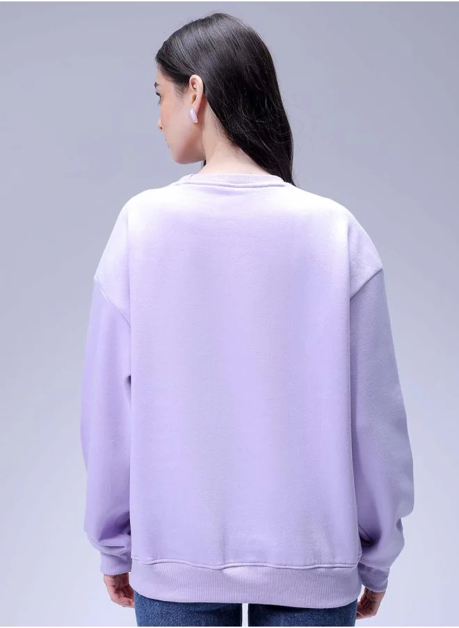 مرفوعة Women Boxy Purple Solid Crew Neck Long Sleeve Sweatshirt