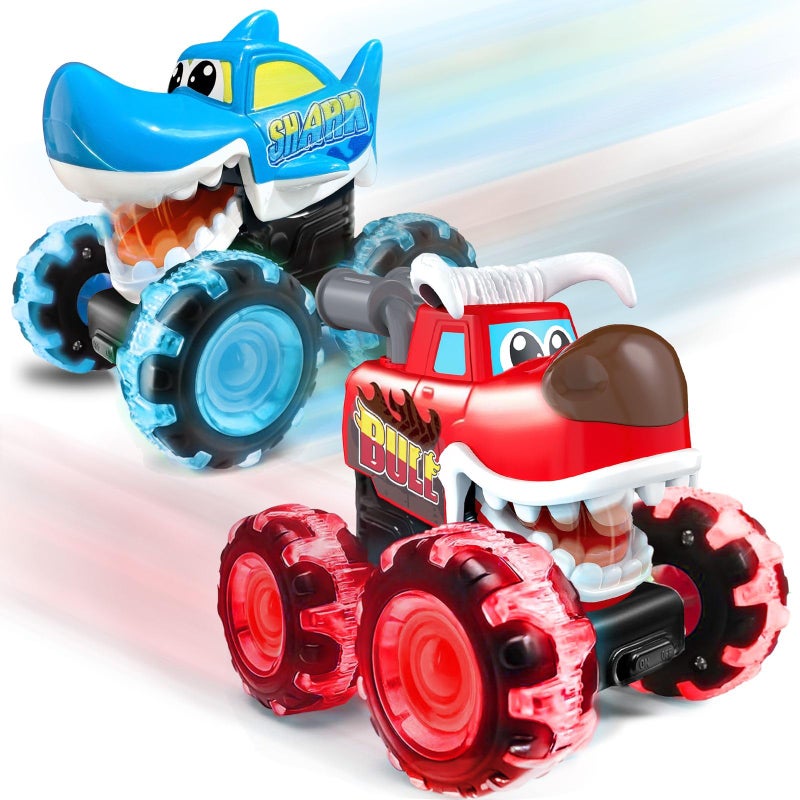 Stargo  2 Pack Monster Truck Toys Shark  Bull  Light Up Chomping Pull Back Trucks  Birthday Gifts For Toddlers Boys Toys Monster Truck Childrens Toys For Kids Boys Ages 3 4 35 46 57 48 - Image 3