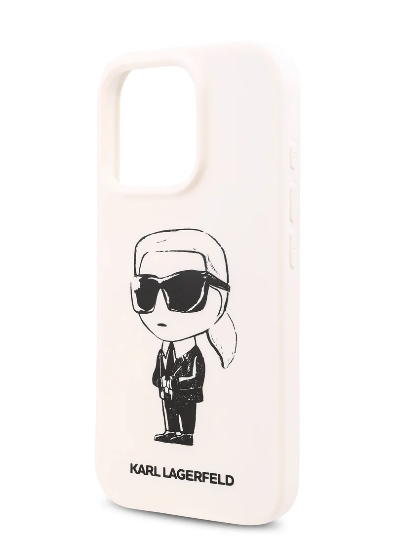 Karl Lagerfeld iPhone 16 Pro Case TPU Silicone Hard Cover with ikonik Graffiti Logo / Drop protection / Easy Snap-On Case / Lightweight Back Cover - White