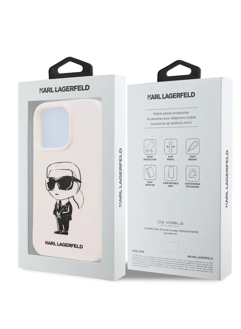 Karl Lagerfeld iPhone 16 Pro Case TPU Silicone Hard Cover with ikonik Graffiti Logo / Drop protection / Easy Snap-On Case / Lightweight Back Cover - White