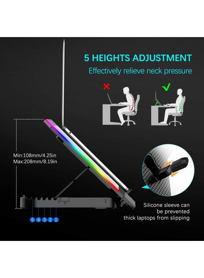 TopMate C11 Laptop Cooling Pad RGB Gaming Notebook Cooler, Laptop Fan Stand Adjustable Height with 6 Quiet Fans and Phone Holder, Computer Chill Mat, for 15.6-17.3 Inch Laptops - Blue LED Light - Image 3