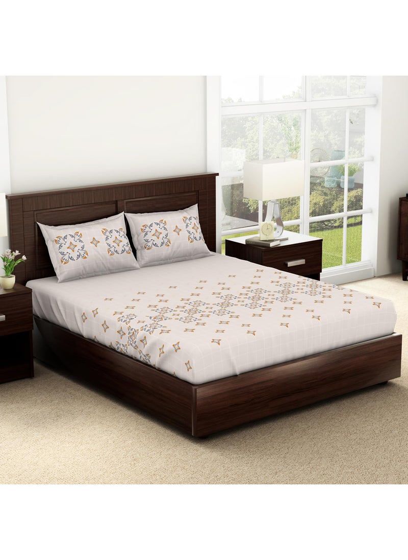 SPACES Spaces 100 Cotton Double Bedsheet 228 Cm X 274 Cm 43 Cm X 68 Cm 144 Tc Percale Geometric Bedsheet Pillow Covers Set Beige Geoscape  - Image 2