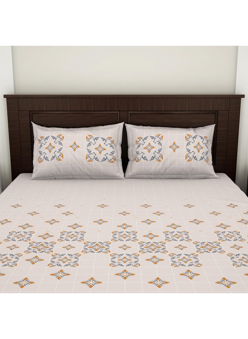SPACES Spaces 100 Cotton Double Bedsheet 228 Cm X 274 Cm 43 Cm X 68 Cm 144 Tc Percale Geometric Bedsheet Pillow Covers Set Beige Geoscape  - Image 4