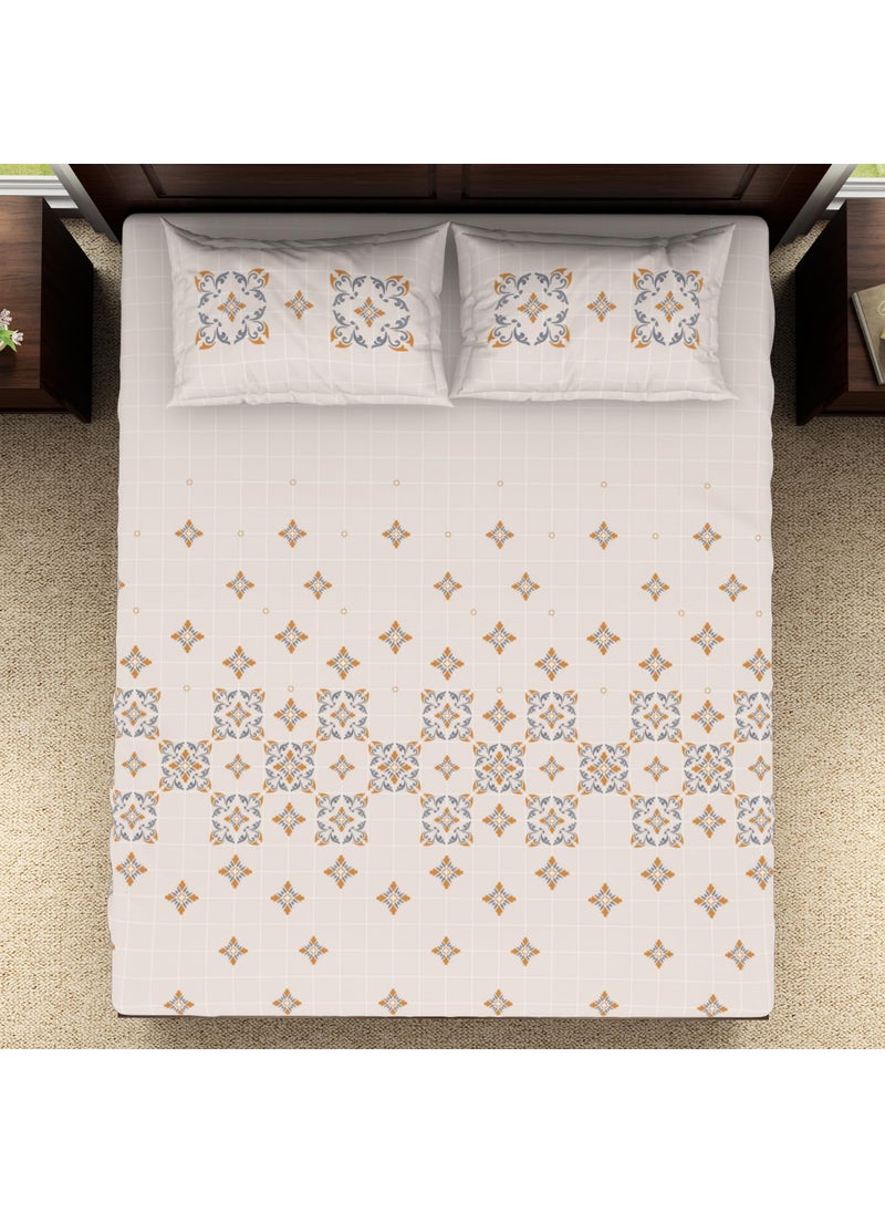 SPACES Spaces 100 Cotton Double Bedsheet 228 Cm X 274 Cm 43 Cm X 68 Cm 144 Tc Percale Geometric Bedsheet Pillow Covers Set Beige Geoscape  - Image 3