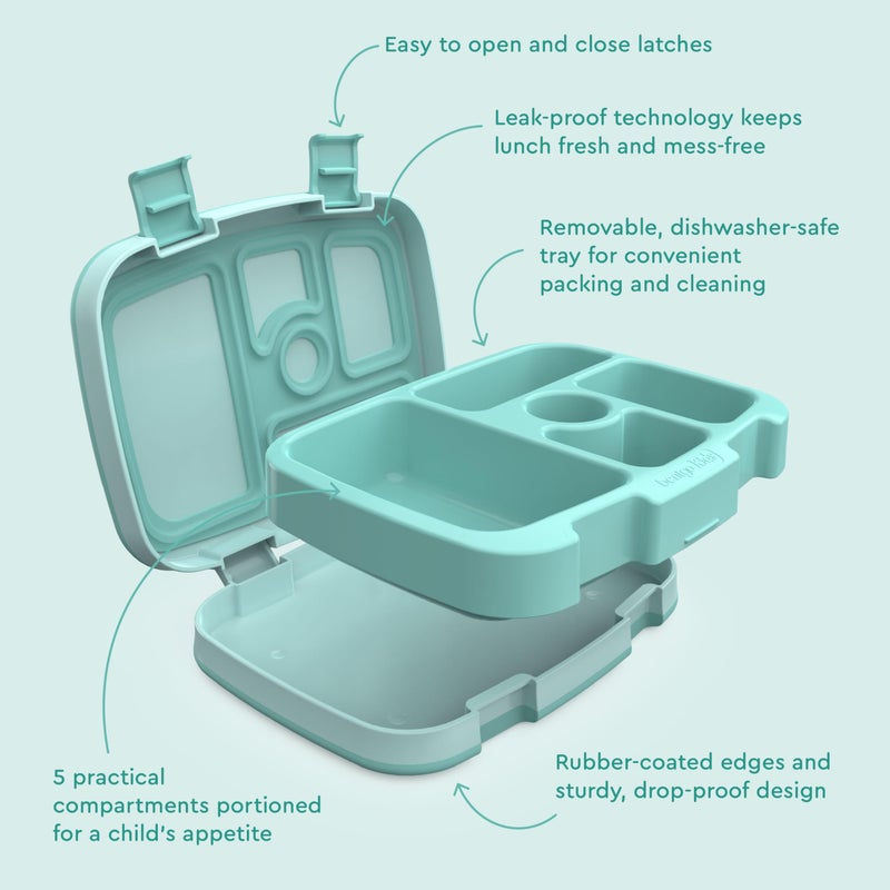 Bentgo Kids Bento-Style 5-Compartment Leak-Proof Lunch Box - Ideal Portion Sizes for Ages 3 to 7 - Durable, Drop-Proof, Dishwasher Safe, PFAS & BPA-Free & Made with Food-Safe Materials (Seafoam) - Image 5