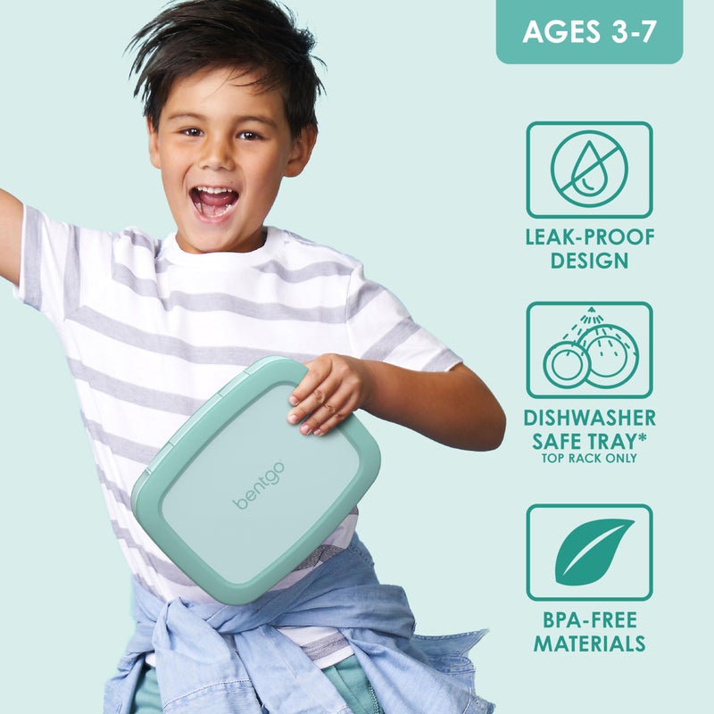Bentgo Kids Bento-Style 5-Compartment Leak-Proof Lunch Box - Ideal Portion Sizes for Ages 3 to 7 - Durable, Drop-Proof, Dishwasher Safe, PFAS & BPA-Free & Made with Food-Safe Materials (Seafoam) - Image 3