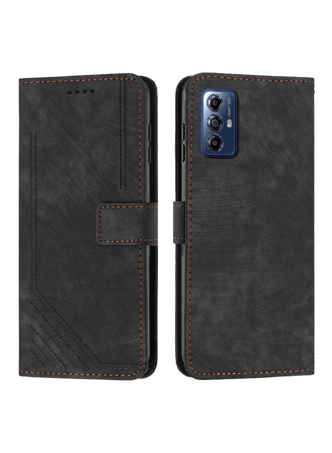 Green Tiger For Motorola Moto G Play 2024 Skin Feel Stripe Pattern Leather Phone Case with Lanyard(Black)