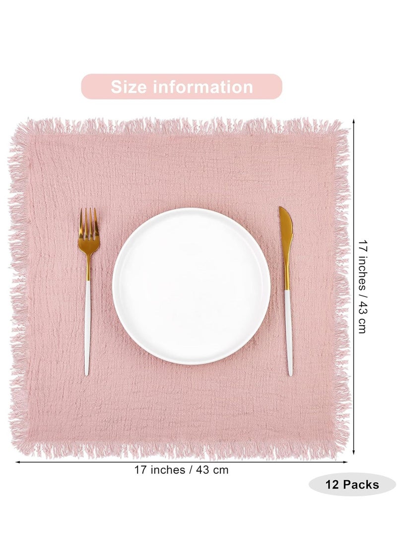 مناديل قماشية من القطن والكتان، 12 منديلًا مصنوعًا يدويًا من القماش مع هامش، 17 × 17 بوصة منديل عشاء زفاف ناعم من القماش مربع الشكل مع هامش لحفلات العشاء والحفلات وحفلات الزفاف، وردي باهت - Image 2