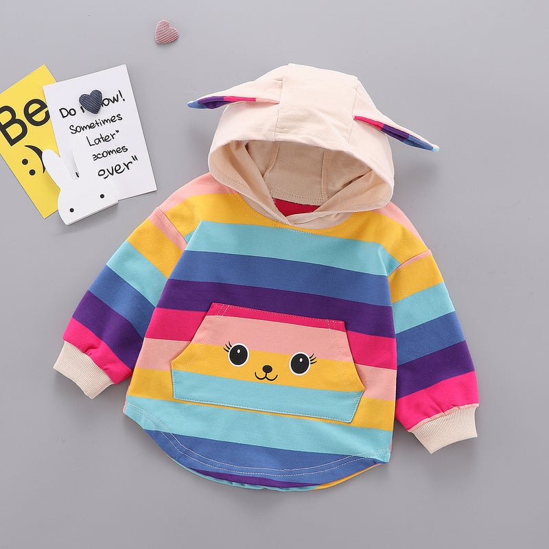 foreign children's clothing spring and autumn girls long sleeve hoodie color strip T-shirt years old children's clothing generation